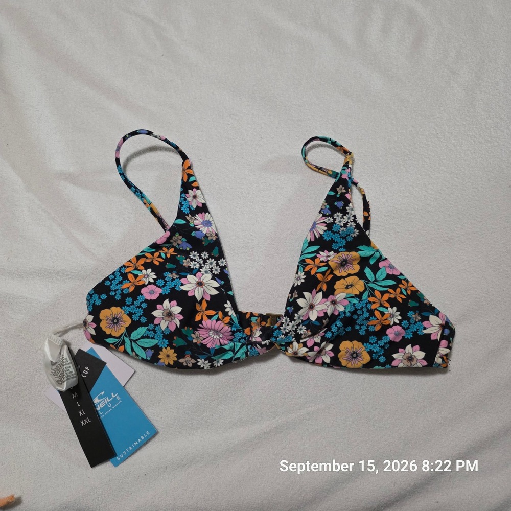 O'Neill Womens Pismo Knot Front Triangle Bikini Top Tatum Floral Black XS